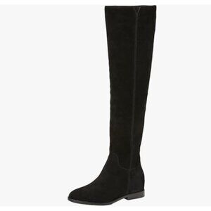 Black Women Almond Toe Knee High Boots with Partial Zipper Stretchy Long Boot